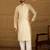 Men off white silk blend solid woven design straight kurta