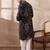 Men black silk blend printed mandarin collar straight kurta
