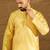 Men yellow polyester solid embroidered straight kurta