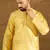 Men yellow polyester solid embroidered straight kurta