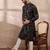 Men black silk blend printed mandarin collar straight kurta