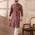 Men red silk blend printed mandarin collar straight kurta
