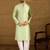 Men green silk blend solid woven design straight kurta