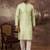 Men green silk blend solid woven design straight kurta