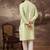 Men green silk blend solid woven design straight kurta