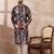 Men black silk blend printed mandarin collar straight kurta