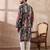 Men black silk blend printed mandarin collar straight kurta