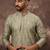 Men green silk blend solid embroidered straight kurta
