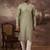 Men green silk blend solid embroidered straight kurta