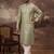 Men green silk blend solid embroidered straight kurta
