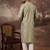 Men green silk blend solid embroidered straight kurta
