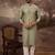 Men green silk blend solid embroidered straight kurta