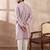 Men lavender silk blend printed mandarin collar straight kurta
