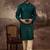 Men teal silk blend solid embroidered straight kurta
