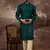 Men teal silk blend solid embroidered straight kurta