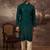 Men teal silk blend solid embroidered straight kurta