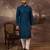 Men blue silk blend solid embroidered straight kurta