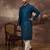 Men blue silk blend solid embroidered straight kurta