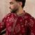 Men red silk blend printed mandarin collar straight kurta