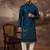 Men blue silk blend solid embroidered straight kurta
