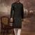Men black silk blend solid embroidered straight kurta