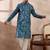 Men blue silk blend printed mandarin collar straight kurta