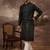 Men black silk blend solid embroidered straight kurta