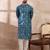 Men blue silk blend printed mandarin collar straight kurta