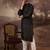 Men black silk blend solid embroidered straight kurta