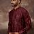 Men maroon silk blend solid embroidered straight kurta