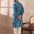 Men blue silk blend printed mandarin collar straight kurta