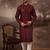 Men maroon silk blend solid embroidered straight kurta