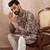 Men multi silk blend printed mandarin collar straight kurta
