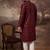 Men maroon silk blend solid embroidered straight kurta