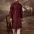 Men maroon silk blend solid embroidered straight kurta