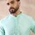 Men teal polyester woven design mandarin collar straight kurta