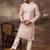 Men pink silk blend solid embroidered straight kurta