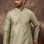 Men green silk blend solid embroidered straight kurta