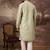 Men green silk blend solid embroidered straight kurta