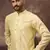 Men yellow silk blend solid embroidered straight kurta