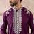 Men purple silk blend embroidered mandarin collar straight kurta