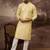 Men yellow silk blend solid embroidered straight kurta