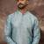 Men blue silk blend solid embroidered straight kurta