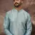 Men blue silk blend solid embroidered straight kurta