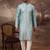 Men blue silk blend solid embroidered straight kurta