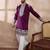 Men purple silk blend embroidered mandarin collar straight kurta
