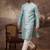 Men blue silk blend solid embroidered straight kurta