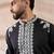 Men black silk blend embroidered mandarin collar straight kurta