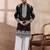 Men black silk blend embroidered mandarin collar straight kurta