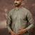 Men green silk blend solid embroidered straight kurta